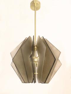 Contemporary Italian Beige Textured Murano Glass Satin Brass Pendant Chandelier - 2618803