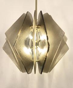 Contemporary Italian Beige Textured Murano Glass Satin Brass Pendant Chandelier - 2618805