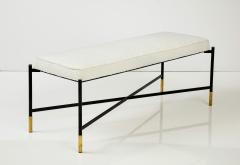 Contemporary Italian Black Metal Bench With Off White Upholstery - 3100773