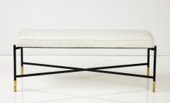 Contemporary Italian Black Metal Bench With Off White Upholstery - 3100780