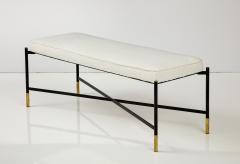 Contemporary Italian Black Metal Bench With Off White Upholstery - 3100781