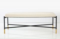 Contemporary Italian Black Metal Bench With White Upholstery Pair Available - 2659297