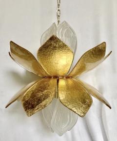 Contemporary Italian Brass Gold Leaf Murano Glass Flower Chandelier Pendant - 2997388