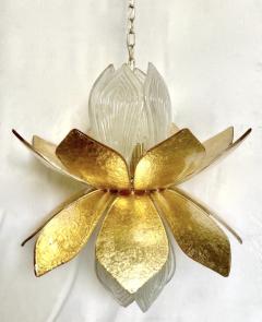 Contemporary Italian Brass Gold Leaf Murano Glass Flower Chandelier Pendant - 2997391