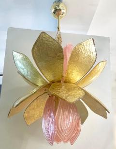 Contemporary Italian Brass Gold Leaf Murano Glass Flower Chandelier Pendant - 2997393