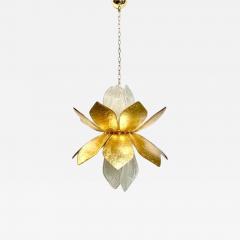 Contemporary Italian Brass Gold Leaf Murano Glass Flower Chandelier Pendant - 3000429