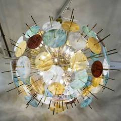 Contemporary Italian Brass Pastel Colored Murano Glass Oval Sputnik Chandelier - 636364