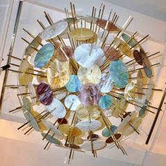 Contemporary Italian Brass Pastel Colored Murano Glass Oval Sputnik Chandelier - 636365