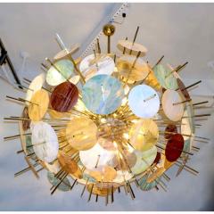 Contemporary Italian Brass Pastel Colored Murano Glass Oval Sputnik Chandelier - 636369