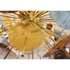 Contemporary Italian Brass Pastel Colored Murano Glass Oval Sputnik Chandelier - 636371