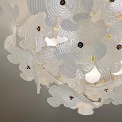 Contemporary Italian Brass Satin White Murano Glass Flower Sputnik Flushmount - 4144527