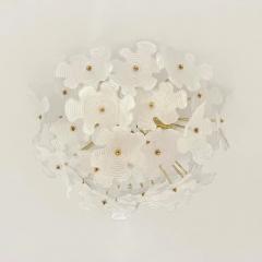 Contemporary Italian Brass Satin White Murano Glass Flower Sputnik Flushmount - 4144529