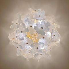 Contemporary Italian Brass Satin White Murano Glass Flower Sputnik Flushmount - 4144530