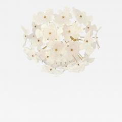 Contemporary Italian Brass Satin White Murano Glass Flower Sputnik Flushmount - 4148665