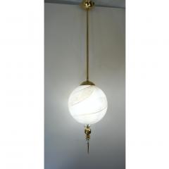 Contemporary Italian Brass and Cream White Alabaster Glass Round Pendant Light - 1389221