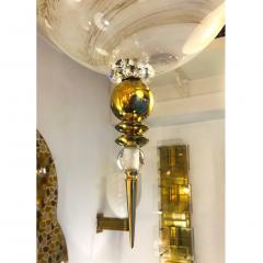 Contemporary Italian Brass and Cream White Alabaster Glass Round Pendant Light - 1389223