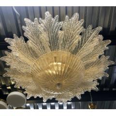 Contemporary Italian Custom Amber Textured Murano Glass Brass Flower Flush Mount - 1414038