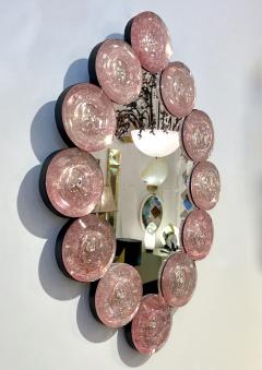 Contemporary Italian Custom Blush Pink Murano Glass Disc Modern Oval Mirror - 3426527