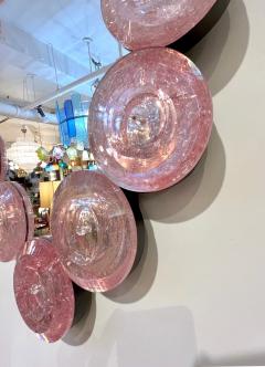 Contemporary Italian Custom Blush Pink Murano Glass Disc Modern Oval Mirror - 3426530