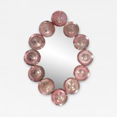 Contemporary Italian Custom Blush Pink Murano Glass Disc Modern Oval Mirror - 3430357