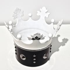 Contemporary Italian Enameled Black White Majolica Crown Bowl Platinum Accents - 3481544