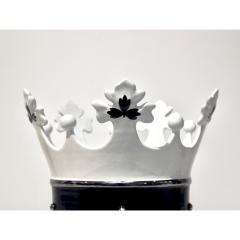 Contemporary Italian Enameled Black White Majolica Crown Bowl Platinum Accents - 3481547