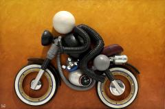 Contemporary Italian Found Objects Recycled Art Sculpture of a Biker Signed Bafo - 2695872