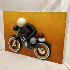 Contemporary Italian Found Objects Recycled Art Sculpture of a Biker Signed Bafo - 2695874