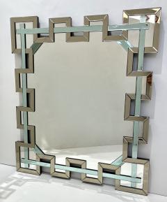 Contemporary Italian Geometric Murano Glass Mirror with Aqua Green Ribbon Decor - 3057226