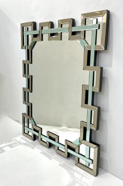 Contemporary Italian Geometric Murano Glass Mirror with Aqua Green Ribbon Decor - 3057228