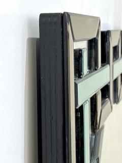Contemporary Italian Geometric Murano Glass Mirror with Aqua Green Ribbon Decor - 3057230