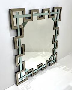 Contemporary Italian Geometric Murano Glass Mirror with Aqua Green Ribbon Decor - 3057231