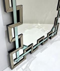 Contemporary Italian Geometric Murano Glass Mirror with Aqua Green Ribbon Decor - 3057232