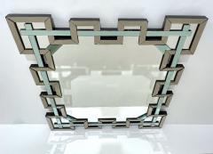 Contemporary Italian Geometric Murano Glass Mirror with Aqua Green Ribbon Decor - 3057235
