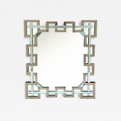 Contemporary Italian Geometric Murano Glass Mirror with Aqua Green Ribbon Decor - 3060304