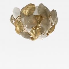 Contemporary Italian Gold Silver White Scavo Murano Glass Round Leaf Flushmount - 1060575