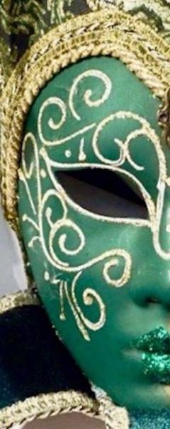 Contemporary Italian Green Gold Venice Modern Mask With Jester Collar And Bells - 1036770