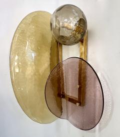 Contemporary Italian Mauve Plum Amber Murano Glass Post Modern Gold Brass Sconce - 3076706