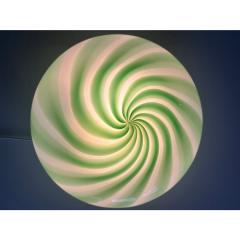 Contemporary Italian Milky White Clear Green Swirls Murano Glass Flush Mount - 4302886