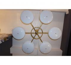 Contemporary Italian Minimalist Brass and White Murano Glass Globe Chandelier - 633947