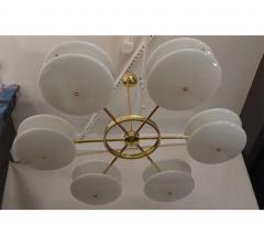 Contemporary Italian Minimalist Brass and White Murano Glass Globe Chandelier - 633949