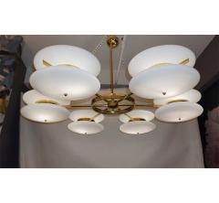 Contemporary Italian Minimalist Brass and White Murano Glass Globe Chandelier - 633952