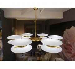 Contemporary Italian Minimalist Brass and White Murano Glass Globe Chandelier - 633956