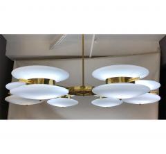 Contemporary Italian Minimalist Brass and White Murano Glass Globe Chandelier - 633957