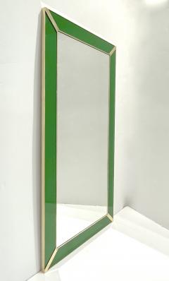 Contemporary Italian Minimalist Design Green Glass Mirror with Brass Accents - 3253441