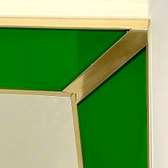 Contemporary Italian Minimalist Design Green Glass Mirror with Brass Accents - 3253452