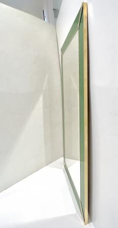 Contemporary Italian Minimalist Design Green Glass Mirror with Brass Accents - 3253454