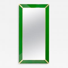 Contemporary Italian Minimalist Design Green Glass Mirror with Brass Accents - 3254747