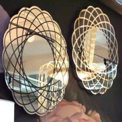 Contemporary Italian Minimalist Lace Decor Scalloped Round Mirror with Light - 1059460