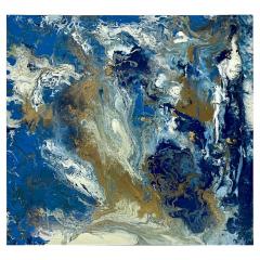 Contemporary Italian Modern Abstract Wall Art White Gold Royal Blue Oil Painting - 2996897